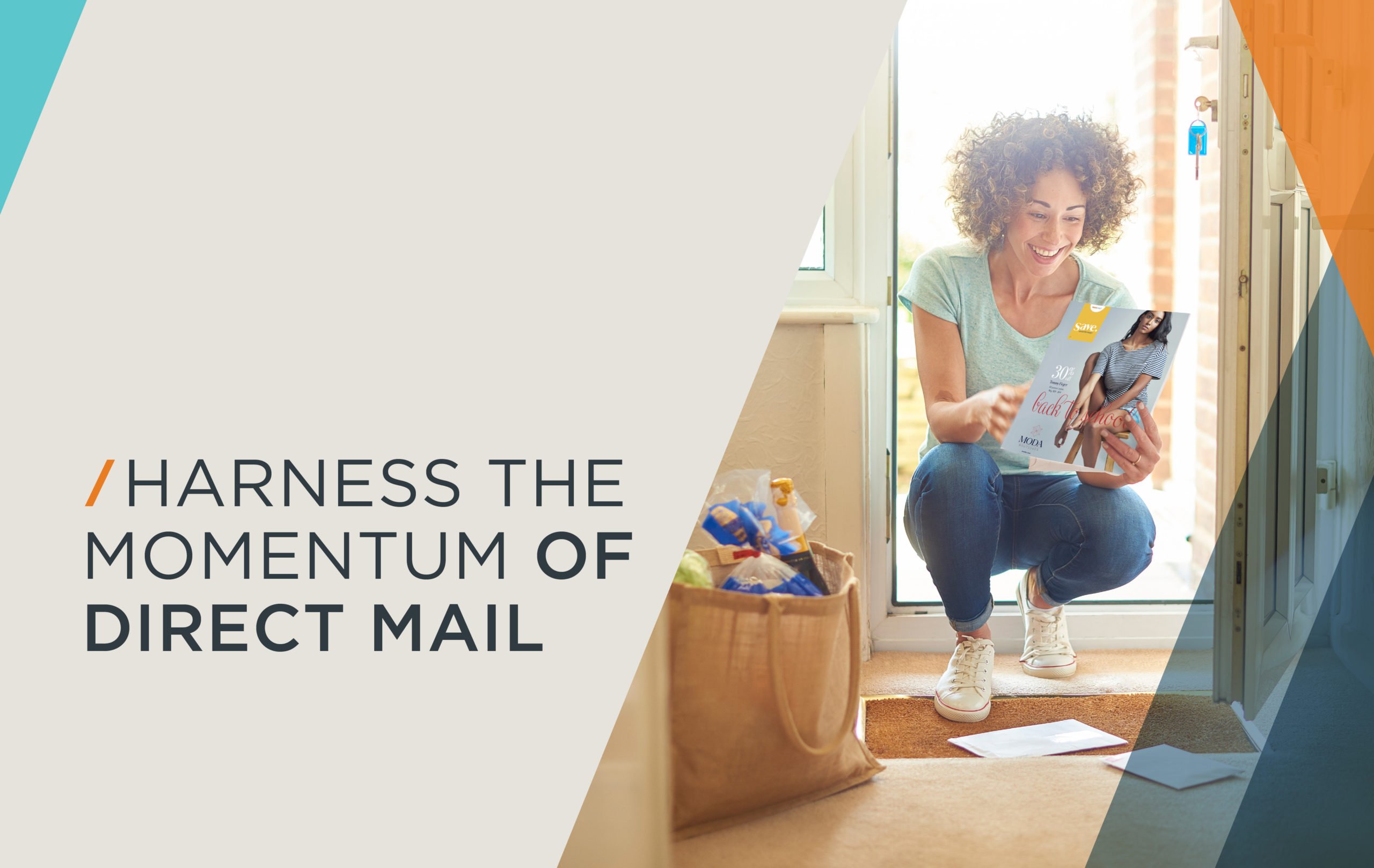 woman reading mail by her front door