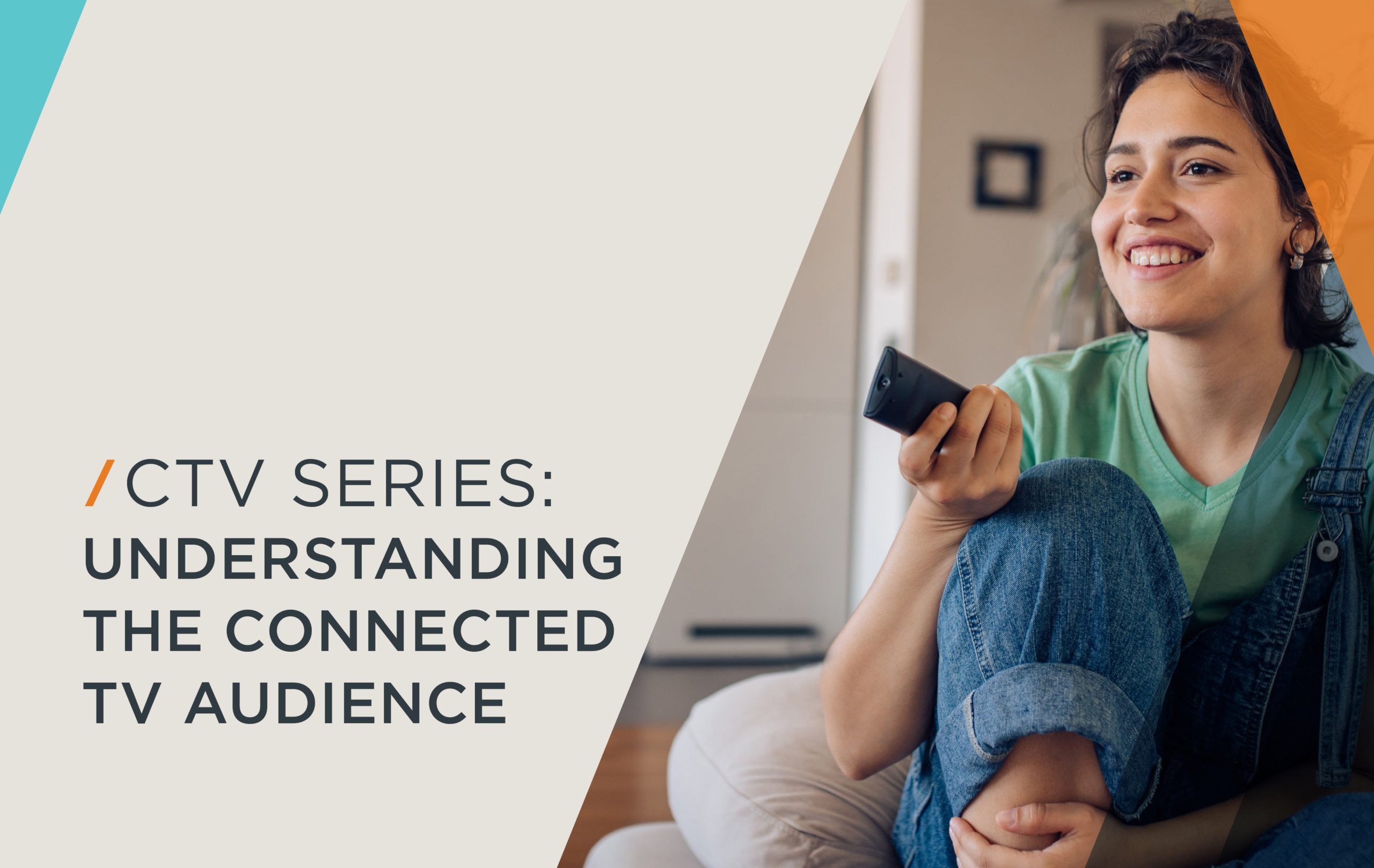 Woman watching TV with remote in hand