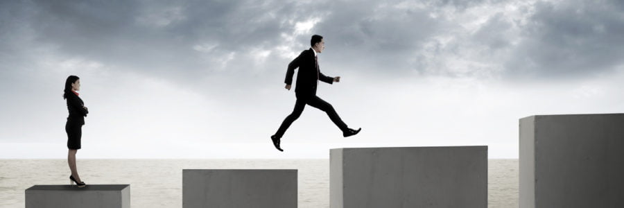 illustration of business man leaping on cubes