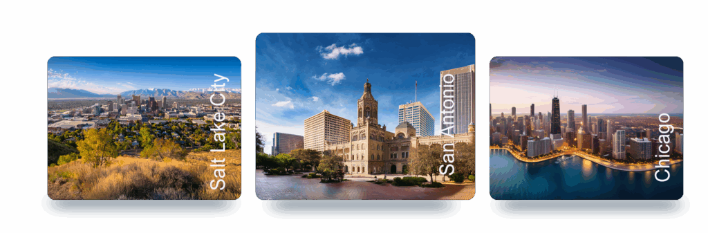 collage of salt lake city, san antonio, and chicago cities